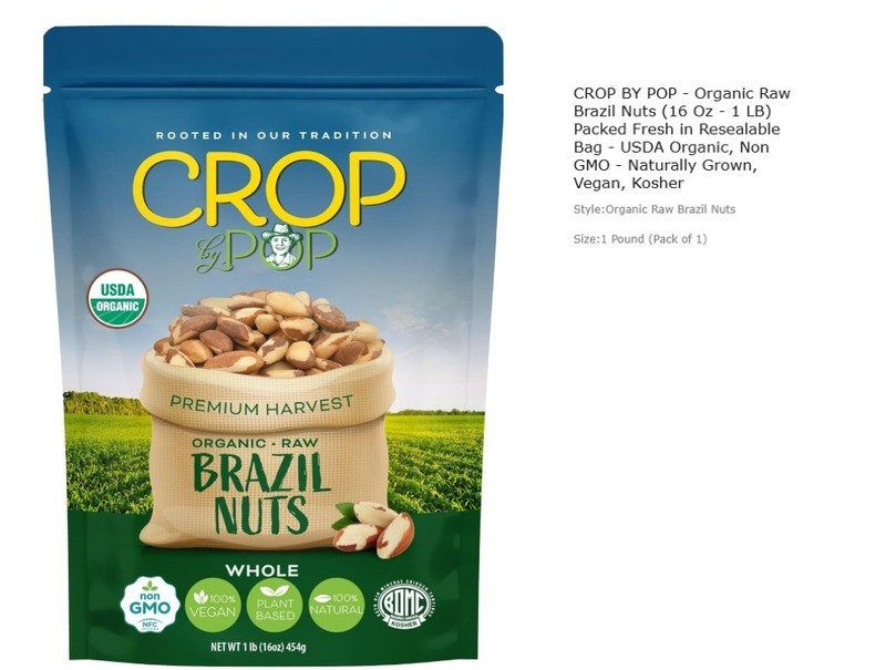 CROP BY POP - Organic Raw Brazil Nuts (8oz - 1 Pack) Packed Fresh in Resealable