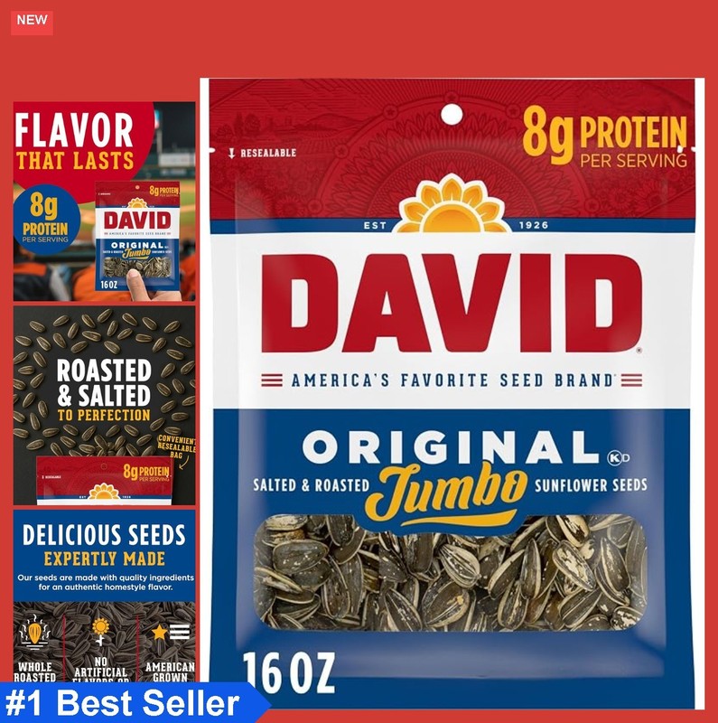 Salted Roasted Jumbo Sunflower Seeds 16 oz Bag Original Flavor Crunchy Snack On