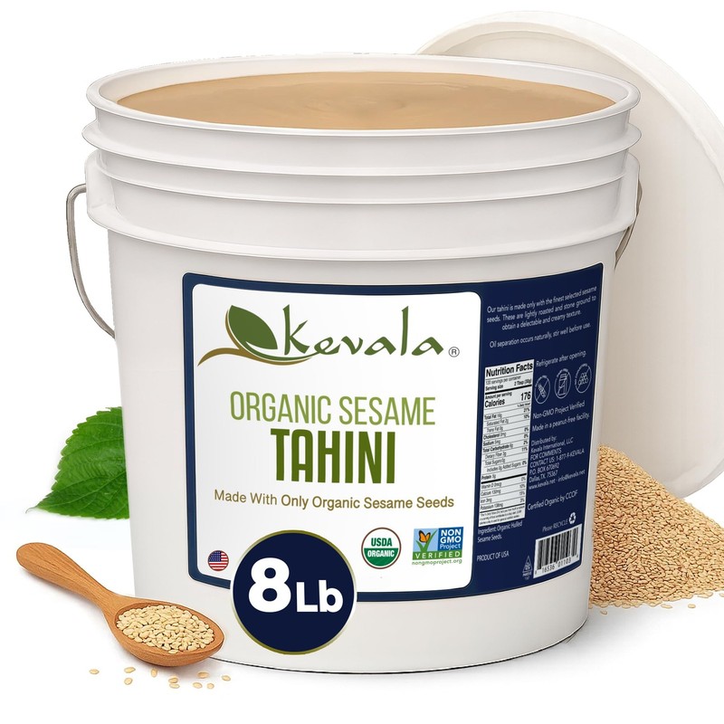 Kevala Organic Sesame Tahini USDA Organic, Non‑GMO Project Verified & Kosher 8Lb