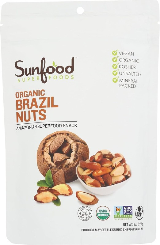 Organic Brazil Nuts Raw Unsalted 8 oz Bag, Protein Source, Vegan, Non GMO, USDA