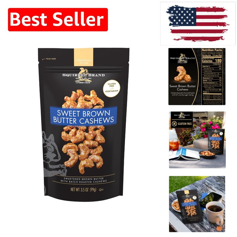 Brand Sweet Brown Butter Cashews, 3.5 oz Resealable Bag, Gourmet Flavored Cas…