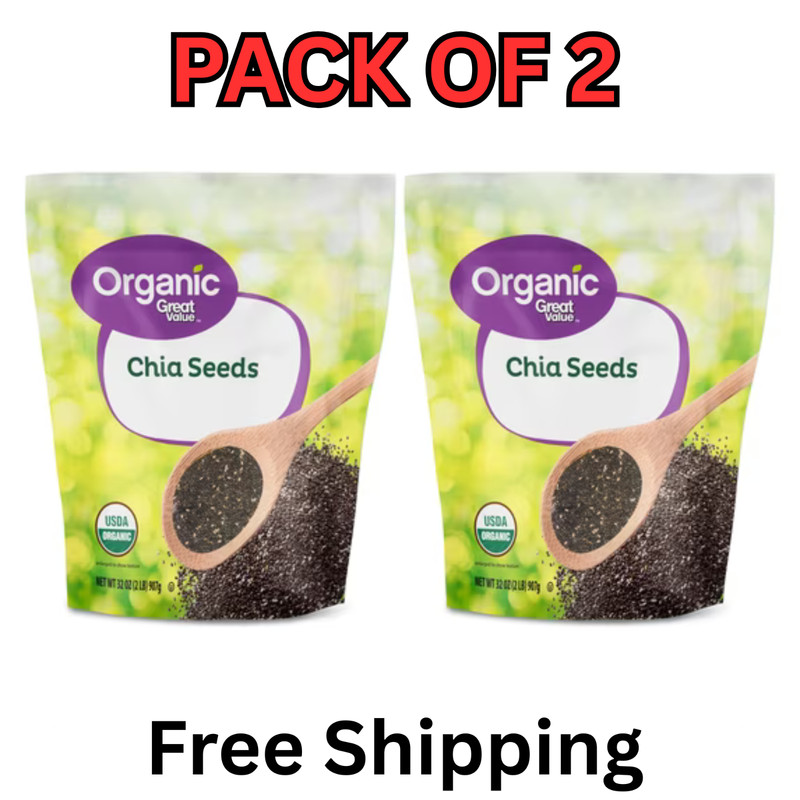 Great Value Organic Chia Seeds 32 oz(907)g USDA Organic, Gluten-Free 2 Pack