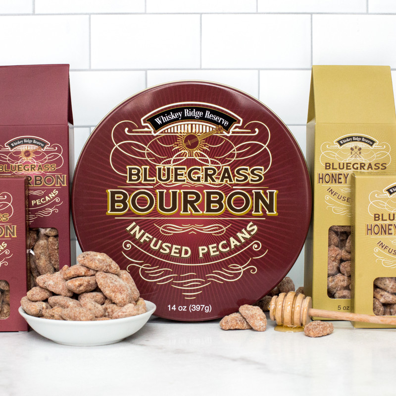 DM Snacks Bluegrass Bourbon Pecans Gift Tin 14 Oz. - Whiskey Nuts gallery