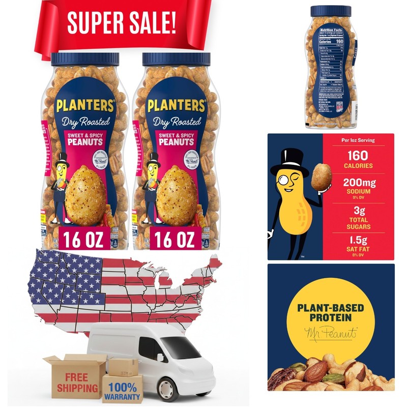Resealable Sweet & Spicy Peanuts – Kosher Certified Snack Jars, 16 Oz Each