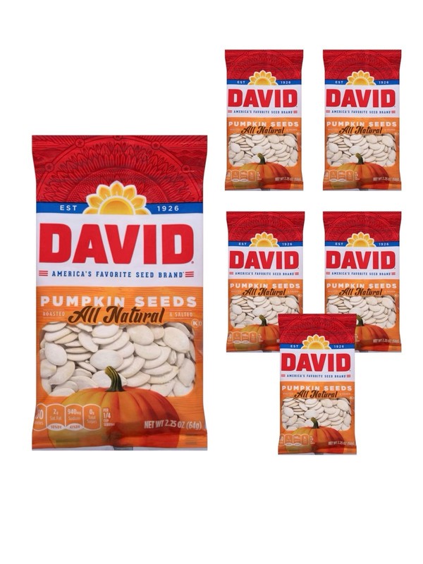 6 Bags - David Seeds Salted and Roasted Pumpkin Seeds, 2.25-oz. Bag