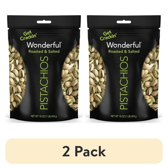 Wonderful Pistachios In Shell Roasted Salted Nuts 16 oz Bag Snack Nuts 2 Pack