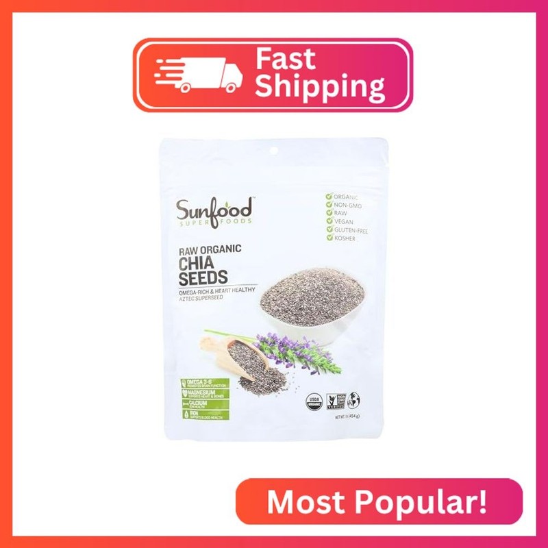 Sunfood Superfoods Raw Organic Chia Seeds - Chia Seeds Organic, Dry Chia Seeds B