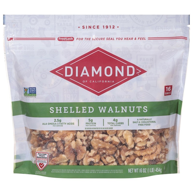 Diamond of California Shelled Walnuts 16 oz 1 Count (Pack 1), Natural