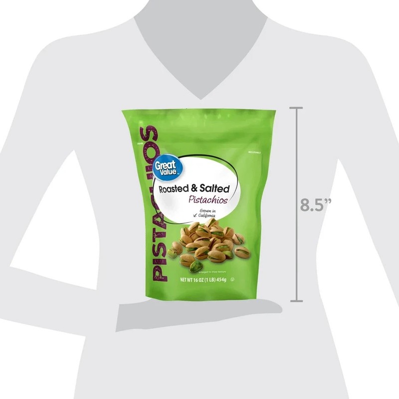 Great Value Roasted & Salted Pistachios, 16 oz Resealable Bag gallery