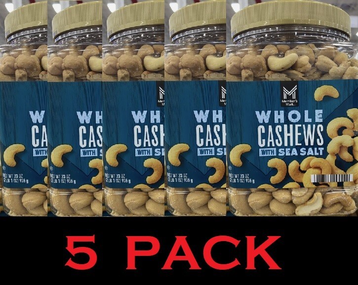 Member’s Mark WHOLE CASHEWS With Sea Salt 33 oz Tub – 5 PACK