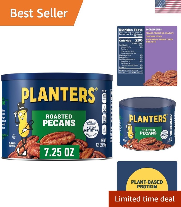 7.25 oz Canister of Roasted Pecans – Nutty Flavor Packed Plant-Based Snack