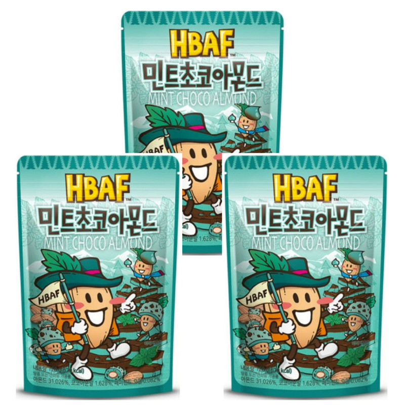 HBAF Mint Choco Almond 120g x 3 Packs Korean Mint Chocolate Snack HACCP