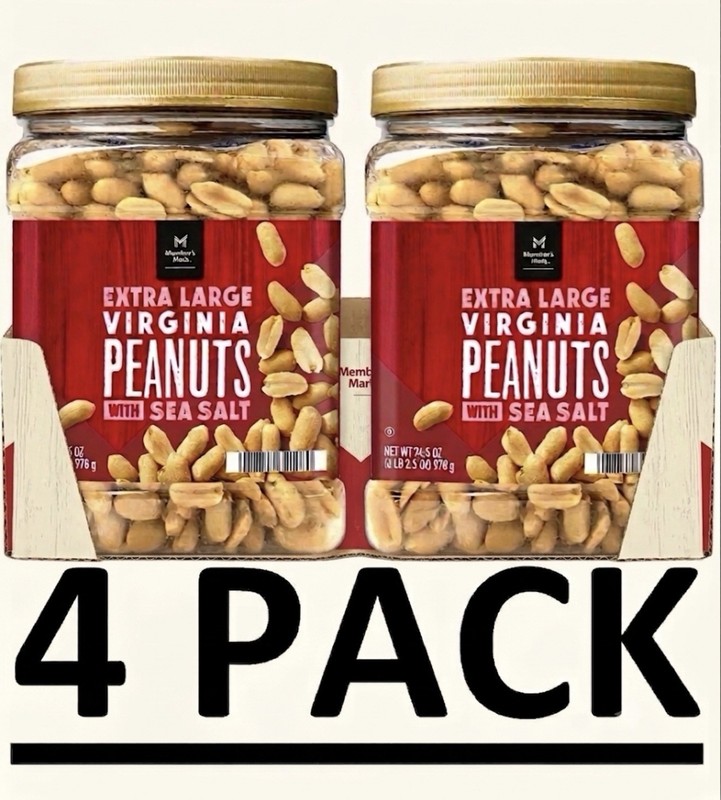 4 Pack Member’s Mark Extra Large Virginia Peanuts with Sea Salt – 34.5 oz.