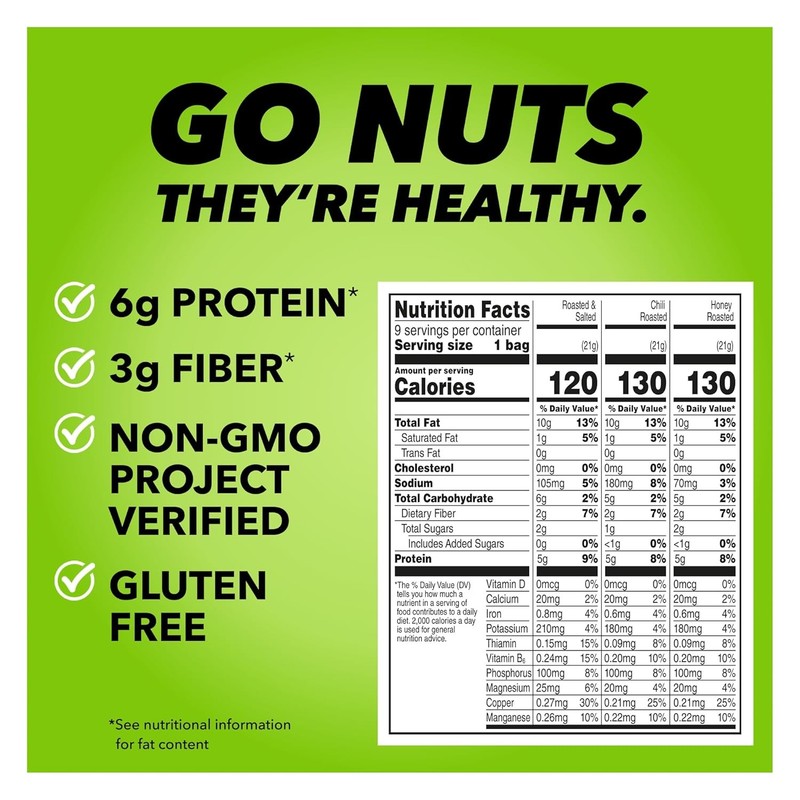 No Shells 3 Flavors Mixed Variety Pack of 9 0.75 Ounce Roasted & Salted Nuts 4 gallery