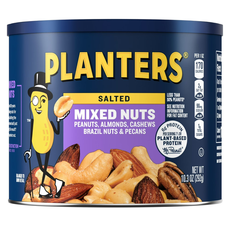 PLANTERS Salted Mixed Nuts Party snacks plant Based protein 10.3oz 1 Canister…