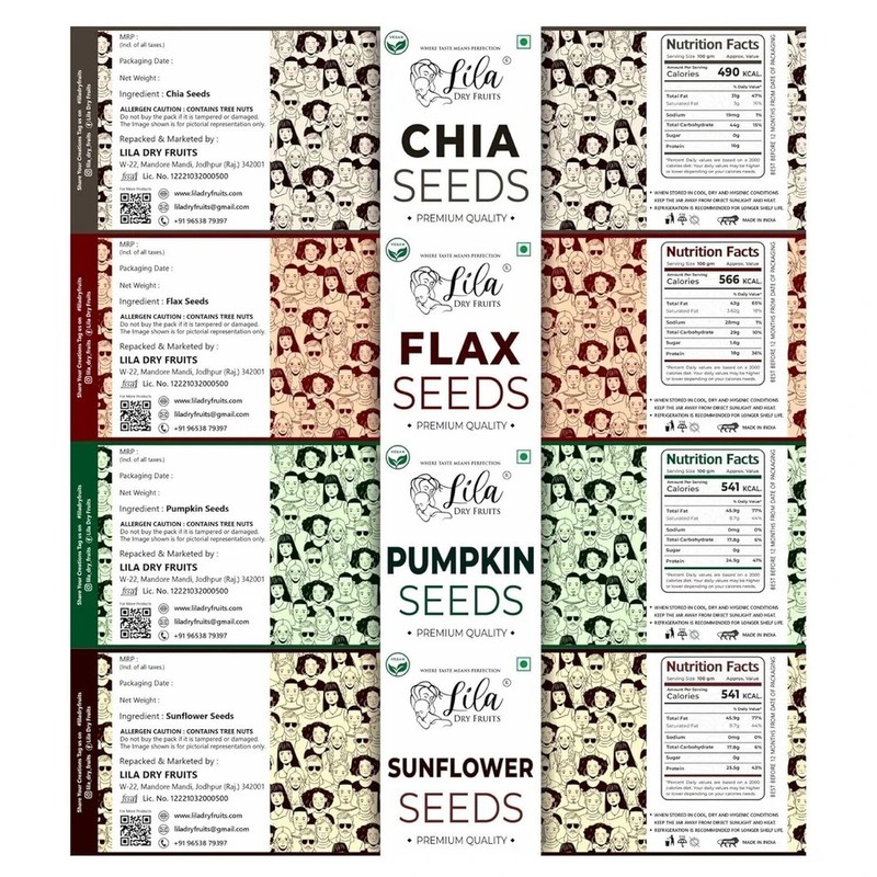 LILA DRY FRUITS 4 Superseed Combo Chia Pumpkin Sunflower & Flax 100gms each 400g gallery