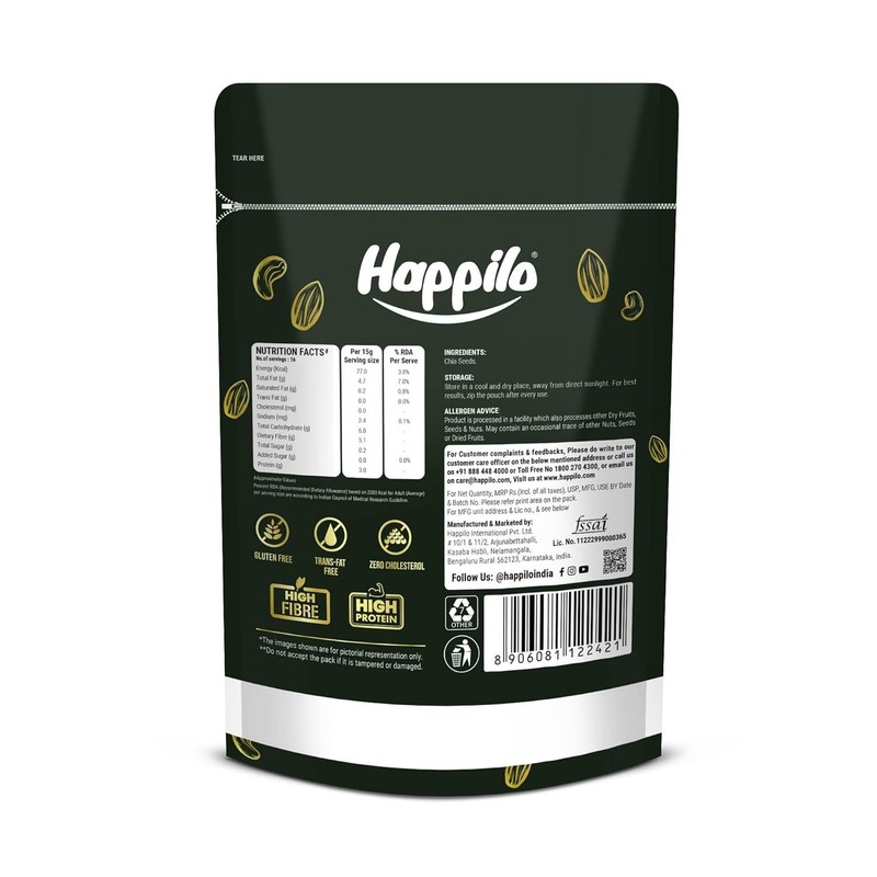 Happilo Premium Raw Organic Authentic Chia Seeds 250g Free Delivery 7- 10 Days gallery