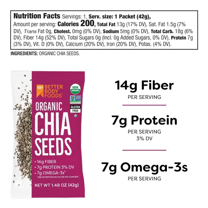 BetterBody Foods Organic Chia Seeds 1.48 oz - 24 Pack, Nutrient-Rich gallery