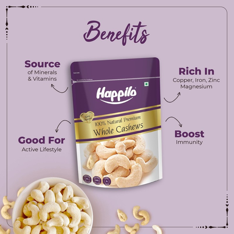 Happilo Whole Cashews 1Kg |Premium Unsalted Kaju Healthy Protein Rich Dry Fruits gallery