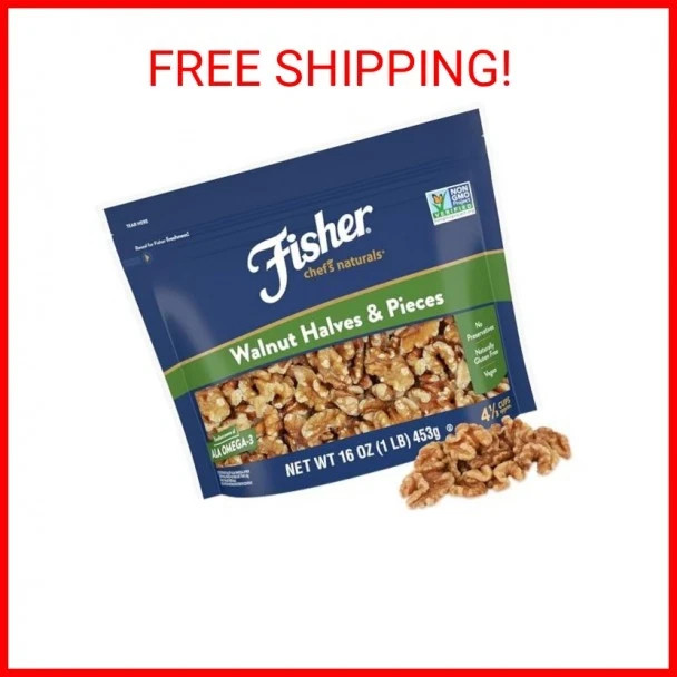Fisher Chef’s Naturals Walnut Halves & Pieces 16 oz, 100% California Unsalted Wa