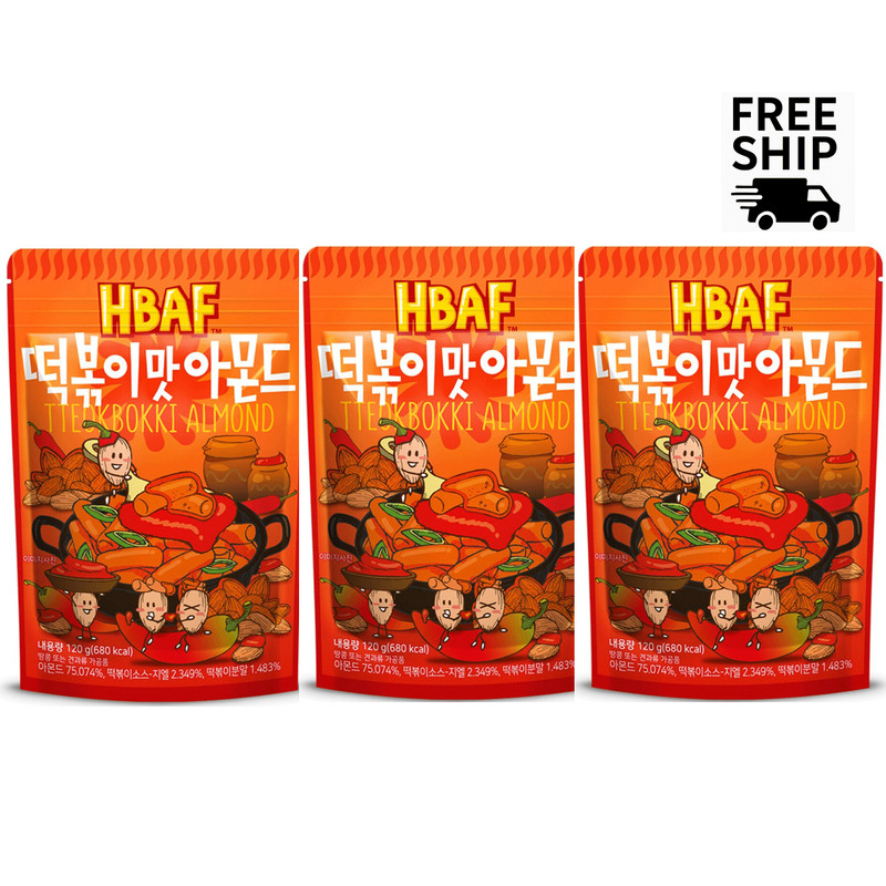 HBAF Tteokbokki Almond 120g × 3-Pack | Spicy Sweet Korean Street Snack