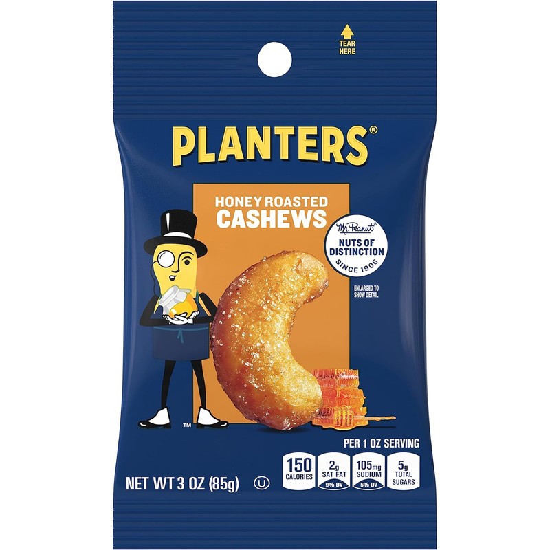 Planters Deluxe Honey Roasted Cashews, Sweet & Salty Snack Nuts, 3 oz Bags, 12pk