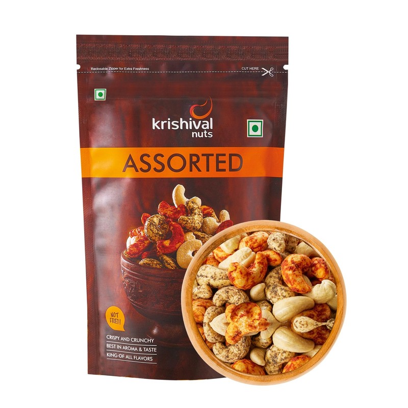 Krishival Assorted Cashews 250g | Pepper, Chilli & Salt | High Protein & Fiber