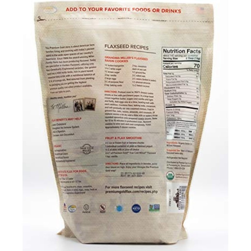 Premium Gold Organic Ground Flax Seed | High Fiber Food | Omega 3 | 4 pounds gallery