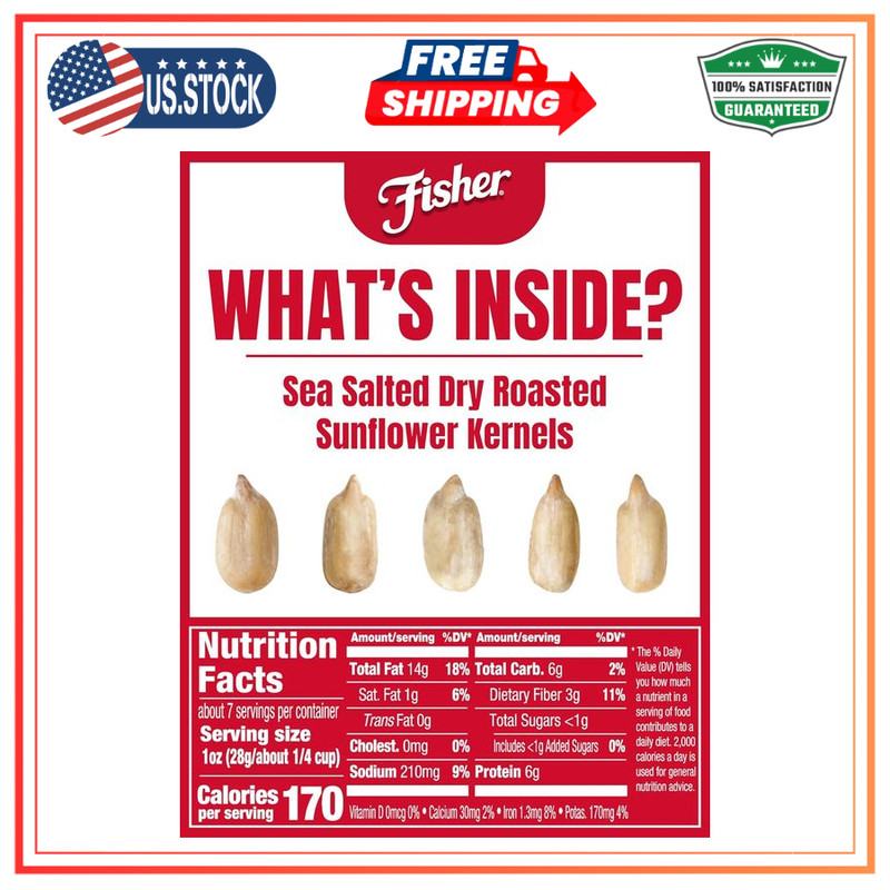 Fisher Dry Roasted Sunflower Seeds Sea Salt 7.25 oz Gluten Free No Sugar Added gallery