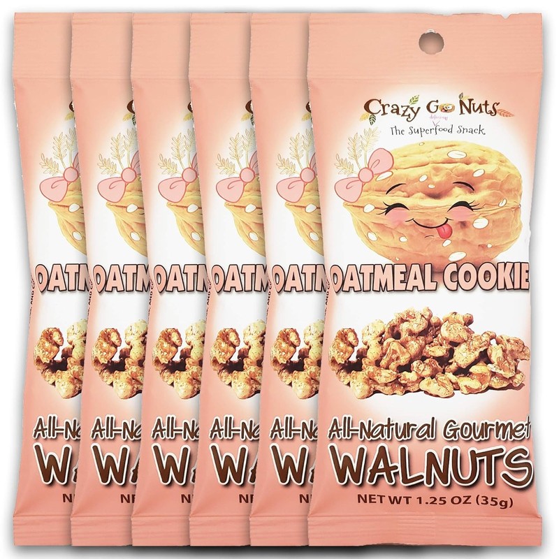 Crazy Go Nuts Walnuts Oatmeal Cookie 1.25 oz 6-Pack Healthy Snacks Vegan Gluten