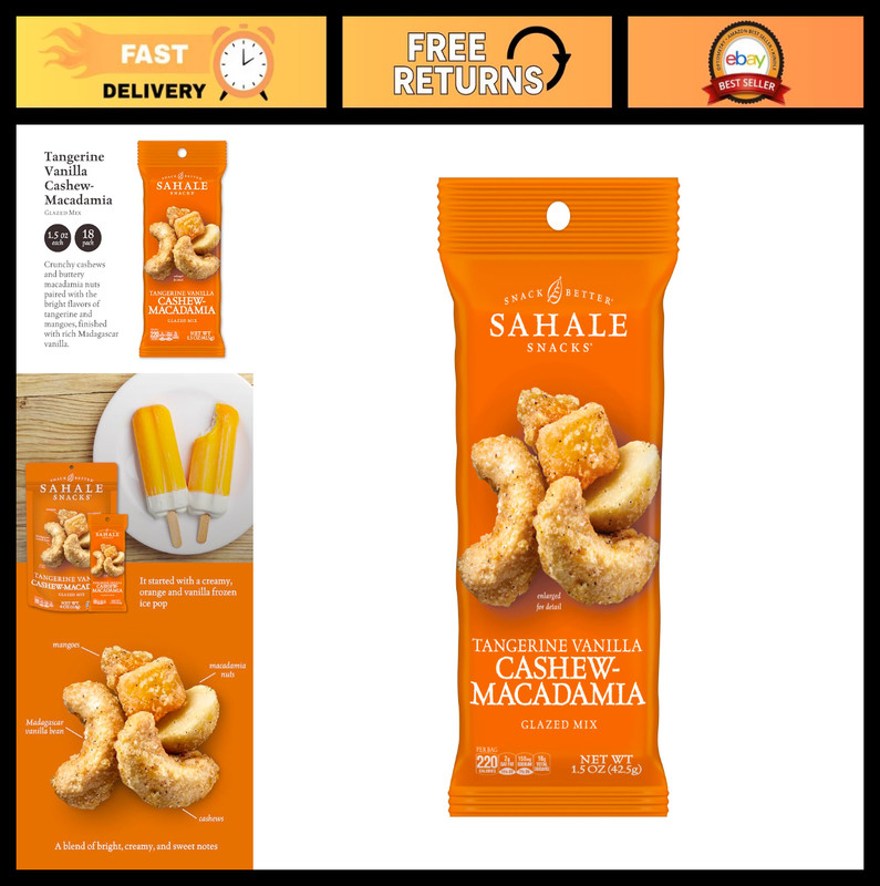 Tangerine Vanilla Cashew-Macadamia Snack Mix - 18 Grab & Go Bags, Non-GMO, Glute
