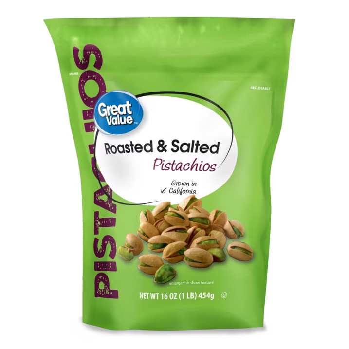 Great Value Roasted & Salted Pistachios, 16 oz Resealable Bag Free Shipping
