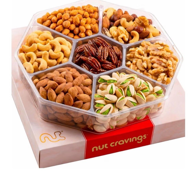 Purim Mishloach Manot Mixed Nuts Gift Basket in Red Gold Box 7 Assortments, 1…