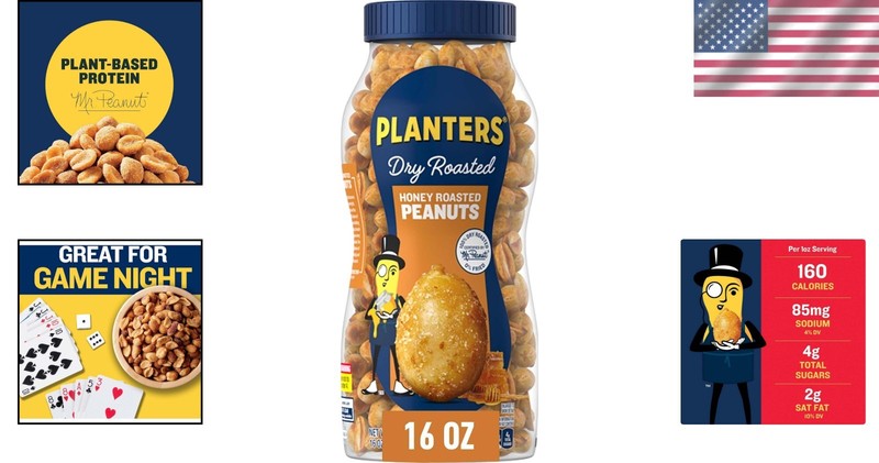 Plant-Based Protein Honey Roasted Peanuts - Perfect for Parties & Hikes, 16oz gallery