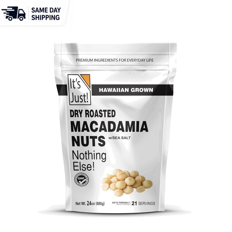 1.5lbs Dry Roasted Hawaiian Macadamia Nuts in Resealable Bag – Gluten-Free