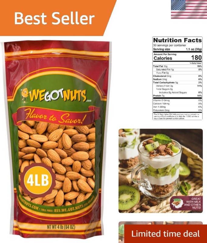 4 Pounds of Premium Unsalted Jumbo California Almonds – Resealable for Freshness