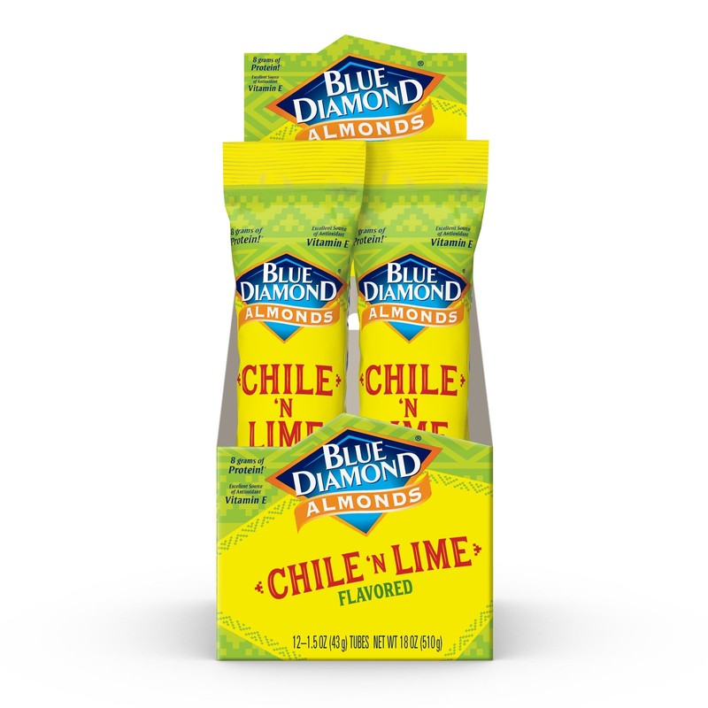 Chile N Lime Almonds Snack Nuts, 12 Single Packs, 1.5 oz, Perfect for Travel