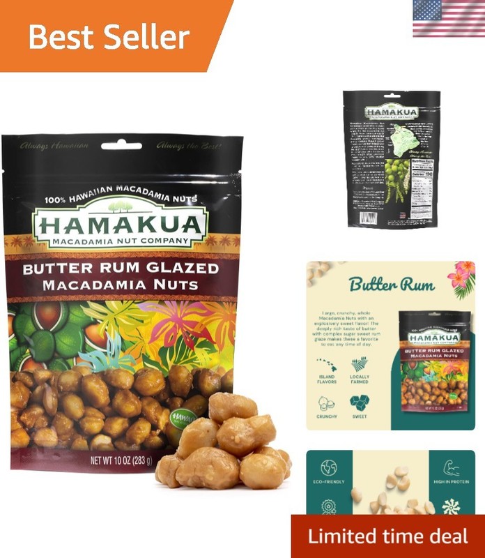 10 Oz Hamakua Macadamia Nuts – Sweet Butter Rum Flavor, High Protein Snack