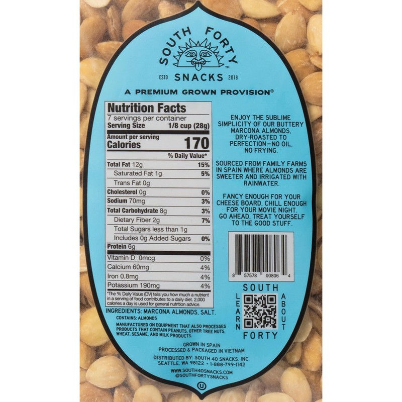South 40 Snacks Dry Roasted Salted Marcona Almonds (6.5oz bag, pack of 4) gallery