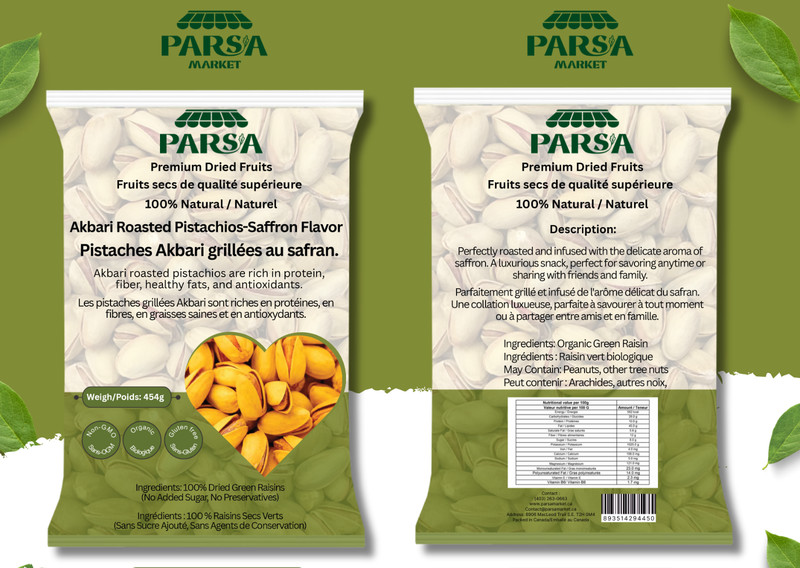 Parsa Market Akbari Roasted Pistachios Saffron Flavor 100% Pure Natural Organic