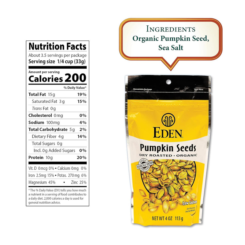 Organic Pumpkin Seeds, Shelled, Dry Roasted and Lightly Sea Salted, to Eat, 4 Oz gallery