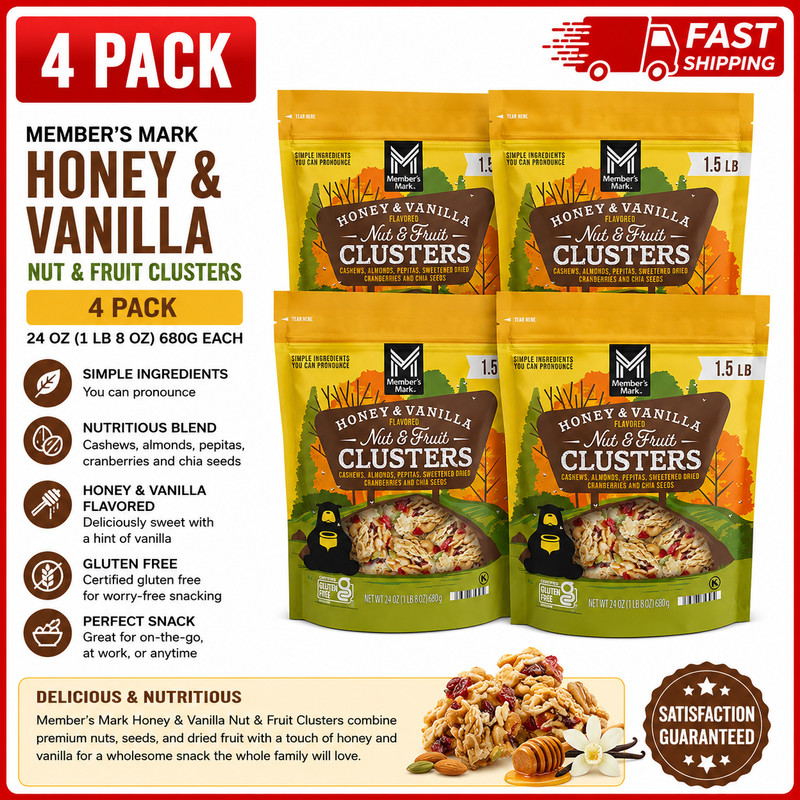 4 Pack Member’s Mark Honey Vanilla Nut & Fruit Clusters 24 oz Bag