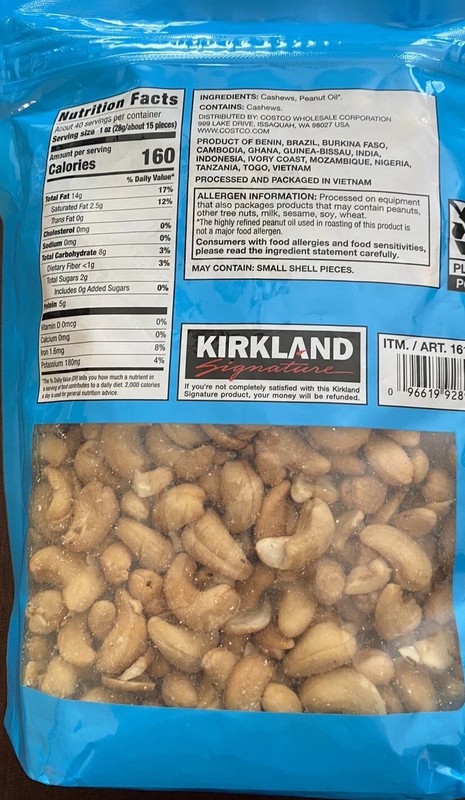 Kirkland Signature Whole Fancy Unsalted Cashews Premium Nuts 2.5 lb Bag gallery