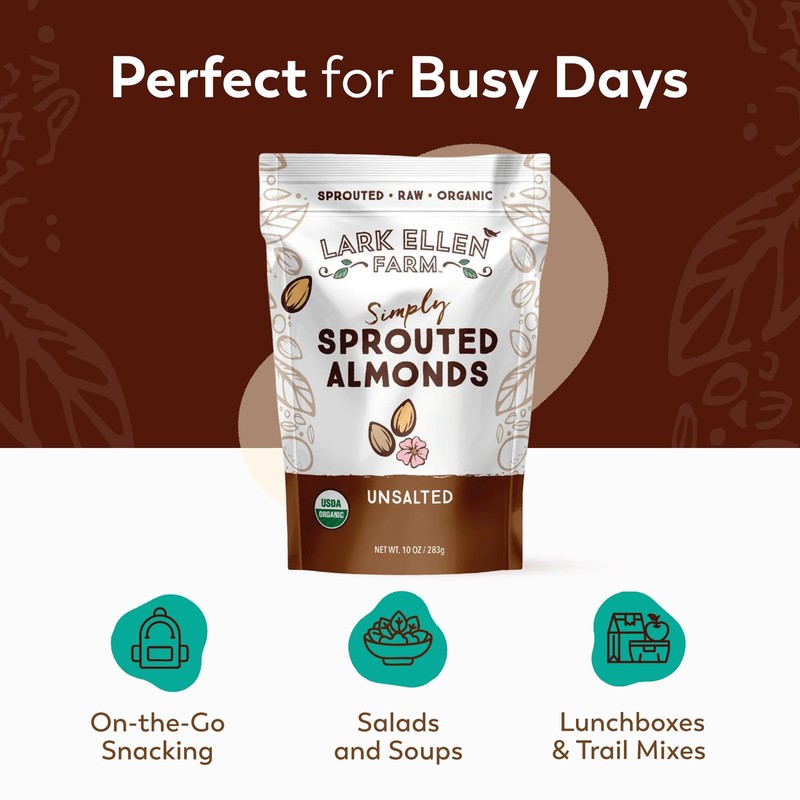 Lark Ellen Farm Organic Sprouted Almonds, Unsalted – USDA Organic, Raw, Vegan... gallery