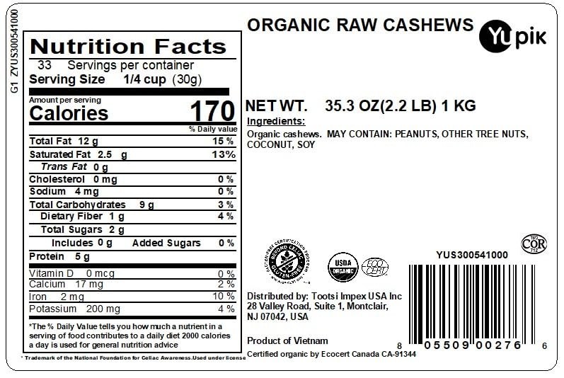 Yupik Certified Organic Raw Cashews | 2.2 lb (35.2 oz) Bulk Pack | Whole, Unsalt gallery