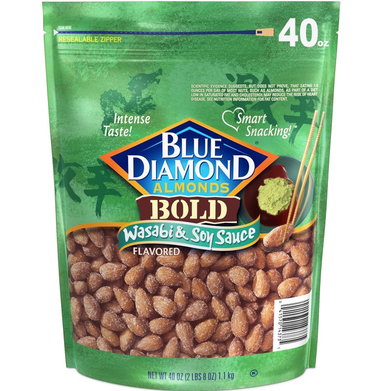 Blue Diamond Almonds Wasabi & Soy Sauce Flavored Snack Nuts 40 Oz Resealable Bag