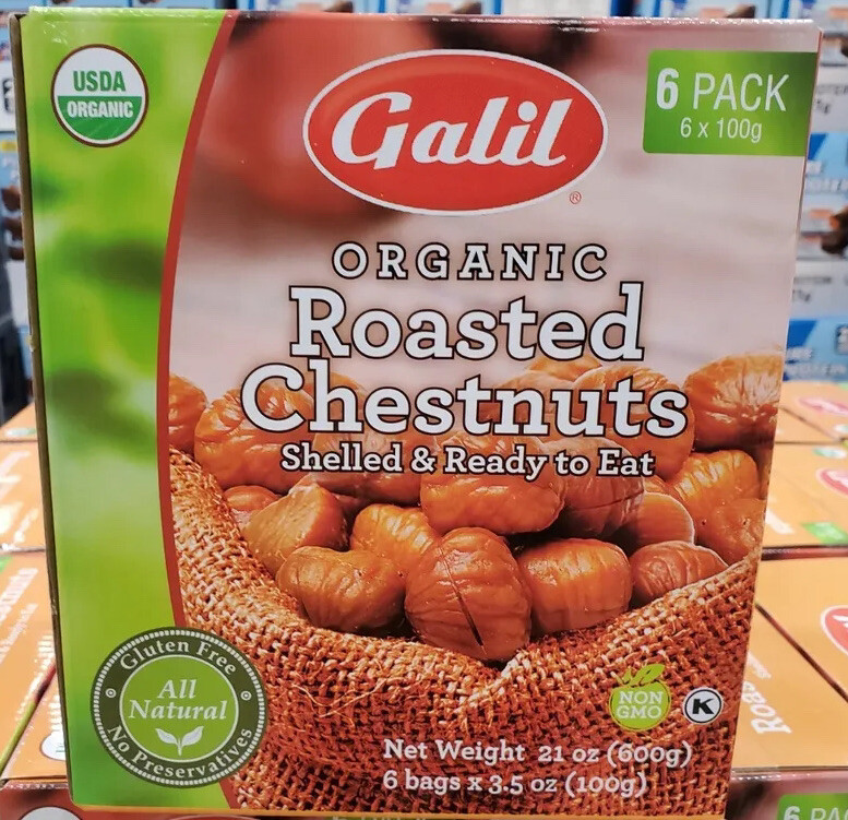 Organic Galil Roasted Chestnuts Shelled & Ready to Eat 6 Bags of 3.5 oz