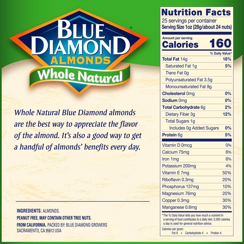 BLUE DIAMOND NATUAL WHOLE ALMONDS - 25oz. PACK gallery
