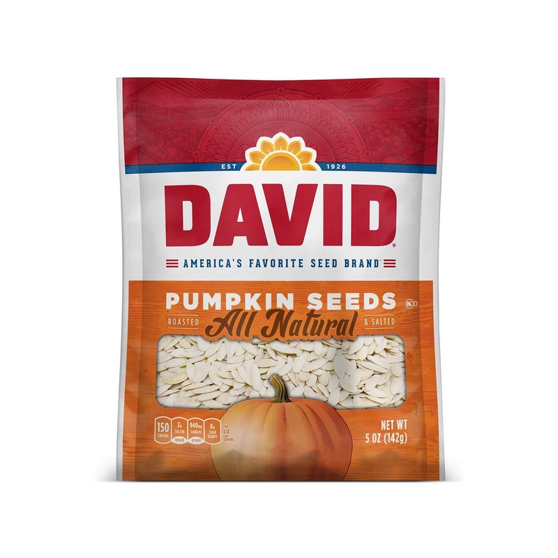 DAVID Seeds Salted Roasted Pumpkin Seeds Pack of 12 Gluten Free 5 Oz Snack