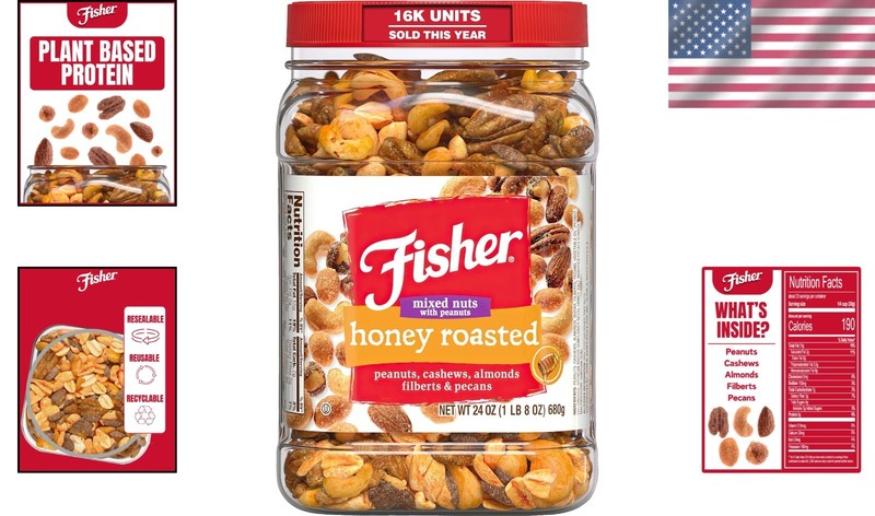 Fisher Honey Roasted Mixed Nuts - 24 Ounce Canister for Healthy Snacking gallery